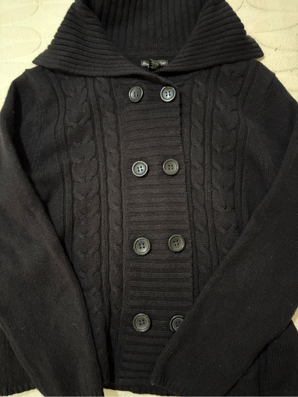 Vintage size XL Alexandra Bartlett Black Cable-Knit Double-Breasted cardigan.